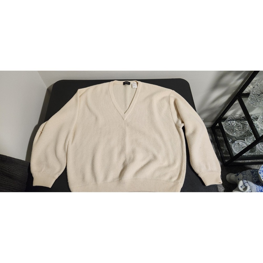 Vintage Valentino Boutique Couture 100% Cashmere Ivory V Neck Sweater XL Italy